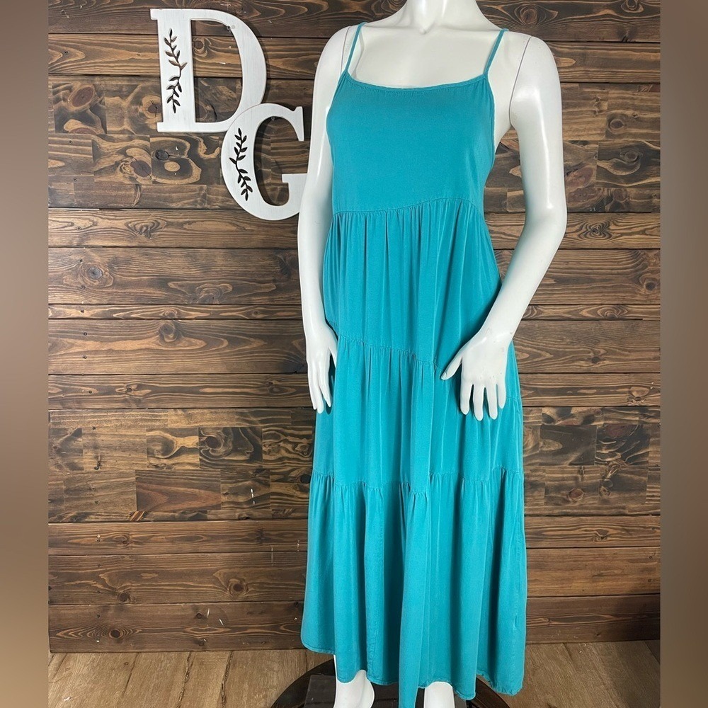 Anrabess | Flowy Assymestrical Tiered Turquoise Maxi Dress‎